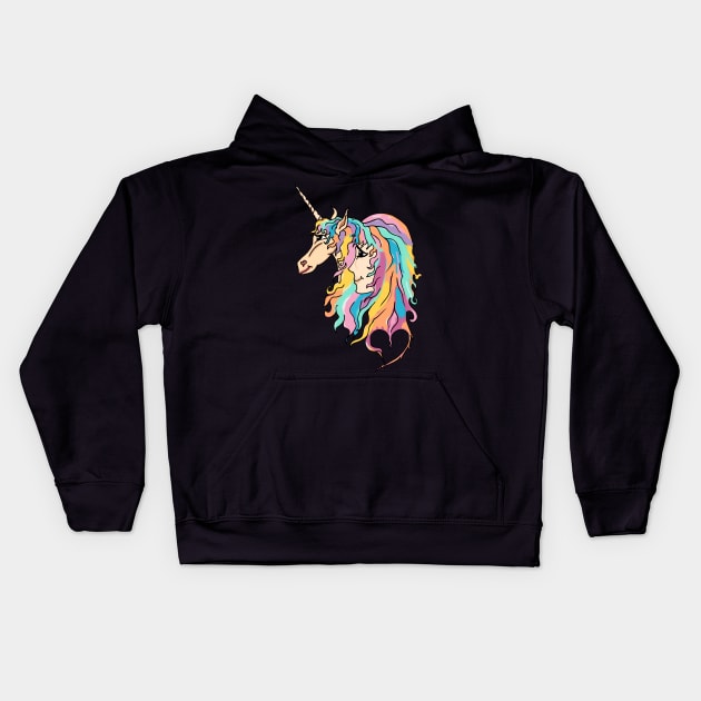 Sweet girl and unicorn drawing Kids Hoodie by FancyTeeDesigns